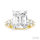 1 1/4 Ctw Emerald Shape Oval and Round Cut Diamond Semi-Mount Engagement Ring in 14K Yellow and White Gold